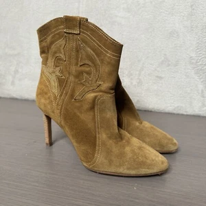 BA&SH Caitlin Ankle Bootie Womens Size 5/EU36 Brown Stiletto Heel Suede Western - Picture 1 of 6