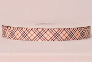 PLAID TAN SQUARE design 7/8" Grosgrain Ribbon 1,3,5,10 Yards FACE MASK HAIR BOW - Picture 1 of 1