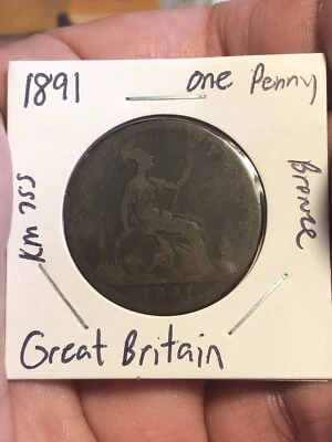 1891 Great Britain 🇬🇧 QUEEN VICTORIA ONE PENNY BRONZE COIN KM# 755 - Image 1 of 4