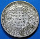 British India 1 Rupee .500 Silver Coin 1944 L, George VI, KM-557.1 Security Edge
