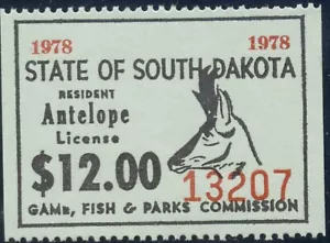 South Dakota 1978 Resident Pronghorn Antelope License, Cotton SD-A#21 - Picture 1 of 1