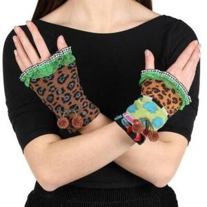 Dub & Drino France Wrist Cuffs Fingerless Gloves DRIBRA4 Leopard Pompom Ruffles - Picture 1 of 3