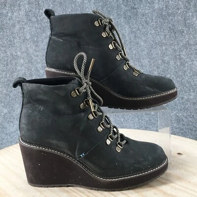 Женские кожаные боевые сапоги Toms Melrose на танкетке 8 цвет черный на шнуровке 10015837 - Изображение 1 из 4