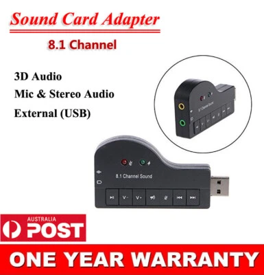 8.1 Channel USB External 3D Audio Sound Card Adapter For PC Laptop Headphone MIC - Image 1 of 4