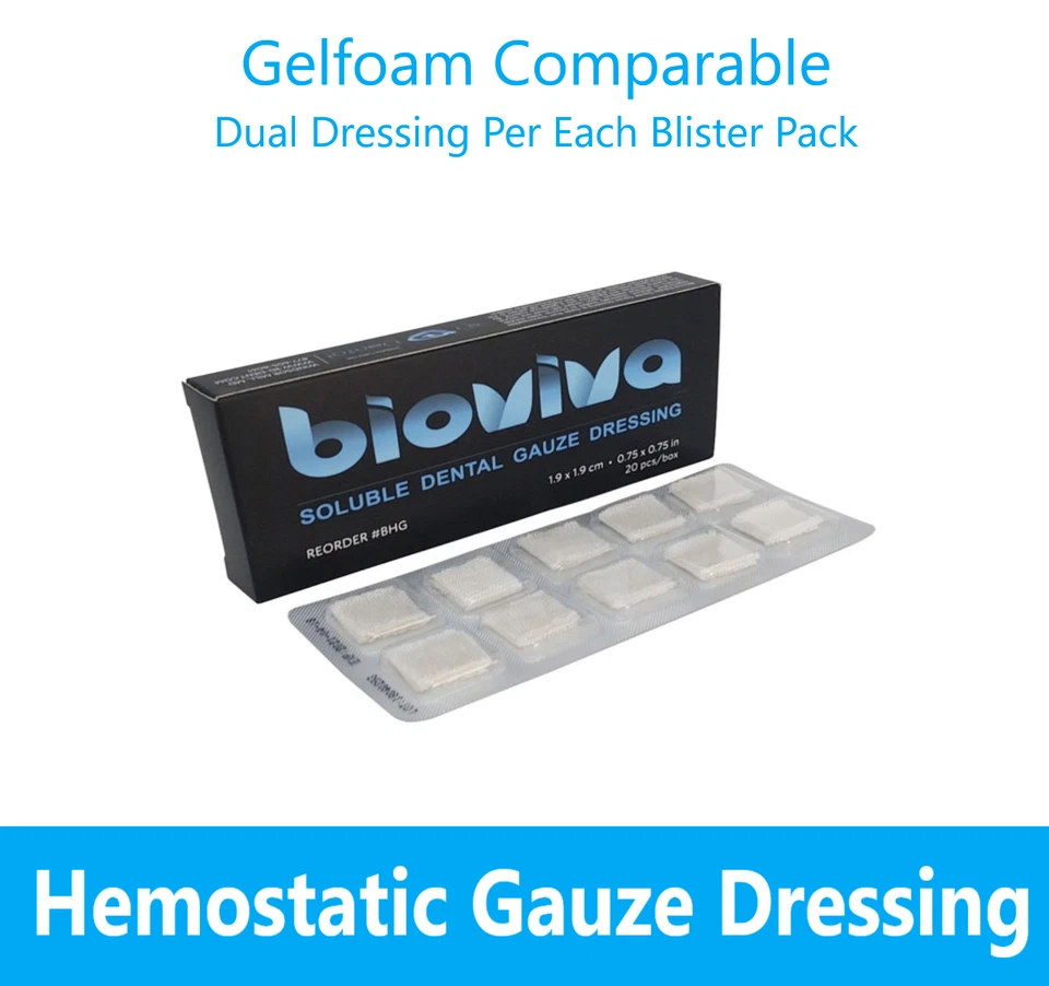 3D DENTAL Dental SafeGauze Type Bioviva HemoStat Topical Hemostatic Dressing Sterile, 20Bx