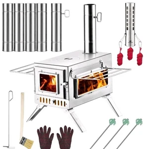 Estufa de leña portátil para tienda caliente con 6 tubos de chimenea de acero inoxidable camping - Imagen 1 de 7