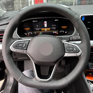 Black Steering Wheel Leather Cover For VW Atlas Golf 8 Mk8 Jetta Passat B9 Caddy - Picture 1 of 9