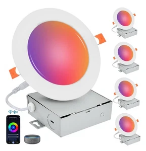 Smart Recessed Lighting 4 Inch RGBCW Color Changing 9W LED Downlight (4 Pack) - Picture 1 of 7