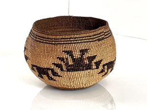 Amerikanische Ureinwohner antiker handgewebter Korb Yurok 4 3/4" x 3 3/8" - Bild 1 von 7