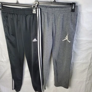 Nike Jordan Adidas Pants Boys L Gray Black Track Fleece Sweatpants Lot Of 2 - Picture 1 of 9