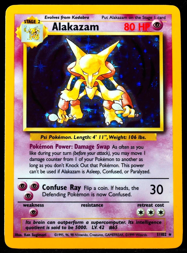 1999 Alakazam 1/102 Base Set NM+ Pokemon Card - Image 1 of 3