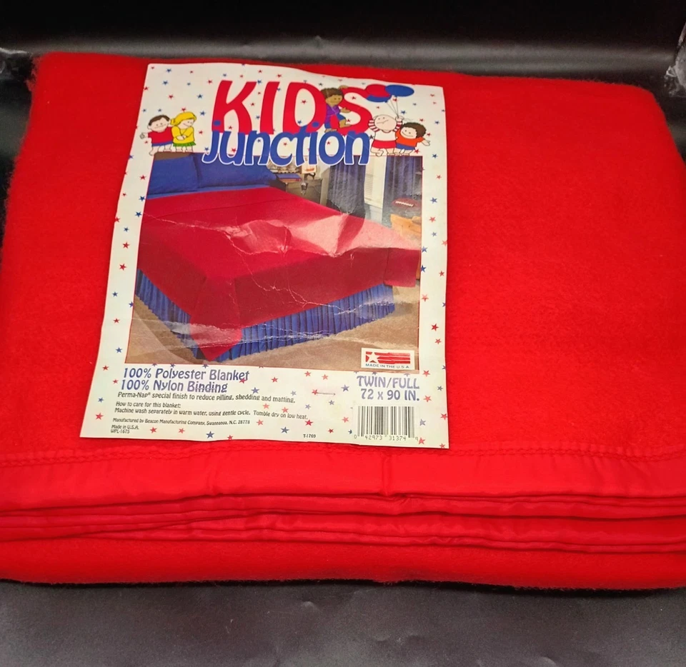 Manta Beacon Niños Junction Roja Doble/Tamaño Completo 72x90 Borde Satinado EE. UU. Nueva Foto 1 de 4