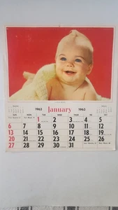 Calendario Little Sport 1963 vintage con recetas bebé ojos azules familia  - Imagen 1 de 5