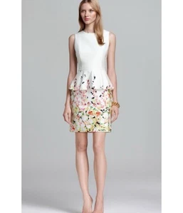 Karen Millen Women's Sleeveless Peplum Dress Floral Print White Back Zip US 4 - Picture 1 of 6