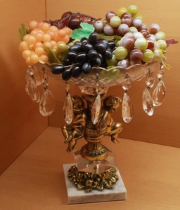 Vintage Messing Kristall Cherub Glas Prismen Sockel Schale Trauben Obst Herzstück - Bild 1 von 24