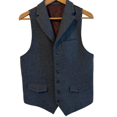 Abrigo de cintura de lana Thomas Farthing London para hombre 38R chaleco azul City Hipster Preppy Foto 1 de 4