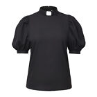 Clergywoman Pastor Blouse Priest Clergy Shirt Tops Puff Short Sleeve