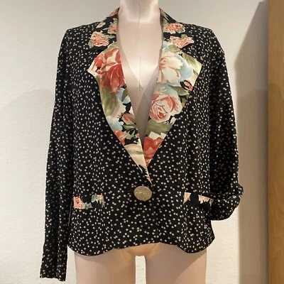 Chaqueta Blazer Carole Little Vintage Rosas Abotonadas Shabby Chic Bohemia Rara Foto 1 de 4
