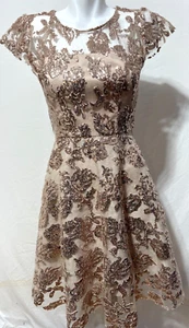 Milly Sienna Women Size 0 Gold Sequin Nude Lace Cocktail Dress New NWT - Picture 1 of 8