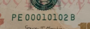 2017 A True Trinary Fancy Serial Number $10 Dollar Bill Repeater PE00010102B 5x0 - Picture 1 of 4