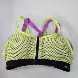 Victoria's Secret Women Sports Bra 34DD Yellow Mesh Front Closure Racerback - Picture 1 of 13