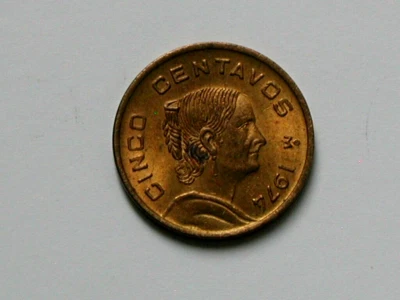 Mexico 1974 5 CENTAVOS Coin AU+ with Toned-Lustre & Eagle Coat of Arms - Image 1 of 2