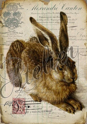 BÜGELBILD-Vintage-Shabby-Nostalgie-Hase-Ostern-3005 - Bild 1 von 2