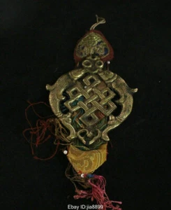 12 cm Old Chinese Tibet Buddhism Brass Two Fish Statue Bronze Pendant Amulet - Picture 1 of 8