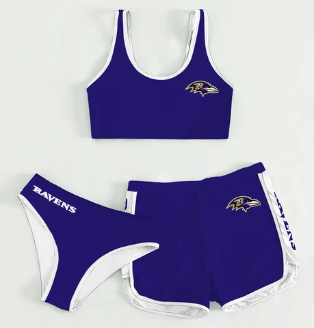 Baltimore Ravens Women's Athletic Bikini 3PCS Crop Top With Shorts Swimwear Gift Cover
