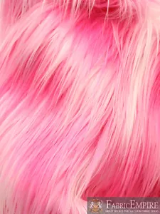 Faux Fur Fabric Long Pile 3 TONE RAINBOW HOT PINK WHITE PINK 60" Wide - Picture 1 of 6