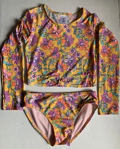 Art Class Girls Sz XL (14) Orange Floral Long Sleeve Top and Bottom Swim Set - Picture 1 of 4