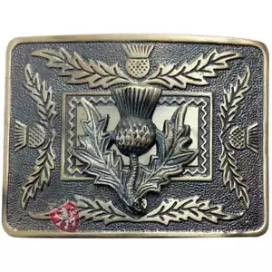 Men's Scottish Thistle Crest Kilt Belt Buckle Antique Finish Highland Buckles - Picture 1 of 4