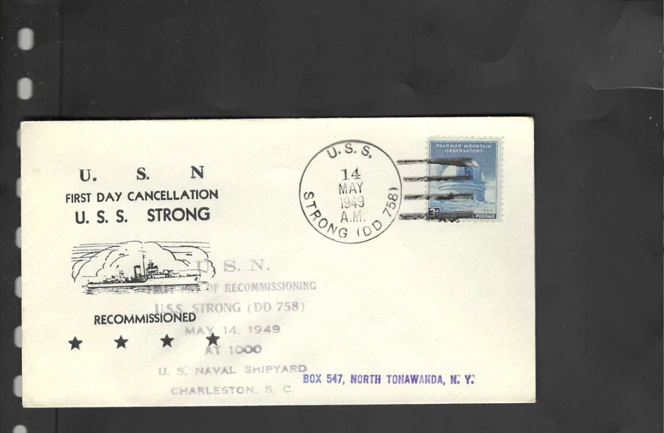 USA-1949-COVER-NAVY-USS STRONG-FDC-CACHET--F-#105 - Image 1 of 1