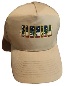 Vintage Florida hellbraun Trucker Snapback Mütze Kappe Netz Otto 80er tropisch bestickt  - Bild 1 von 12