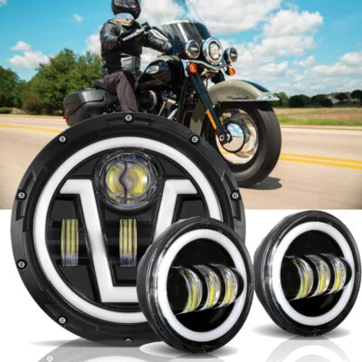 7" inch Round LED Headlight DRL & 4.5" Fog Passing Lights For Harley Motorcycle - Image 1 of 4