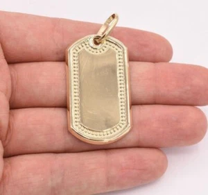 2.25" Dog Tag Plain Shiny Charm Pendant Real 10K Yellow Gold Great Gift! - Picture 1 of 6