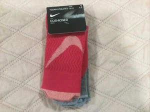 Nike Cushioned Crew Socks Kids Size 10c-3y Young Athletes Pink & Grey 2 Pk - Picture 1 of 3