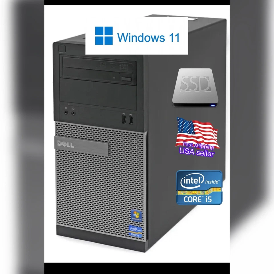 Desktop Dell OptiPlex MT Quad Core i5 Windows 11 PC  240GB  SSD Wifi+Keyb+Mouse - Image 1 of 4