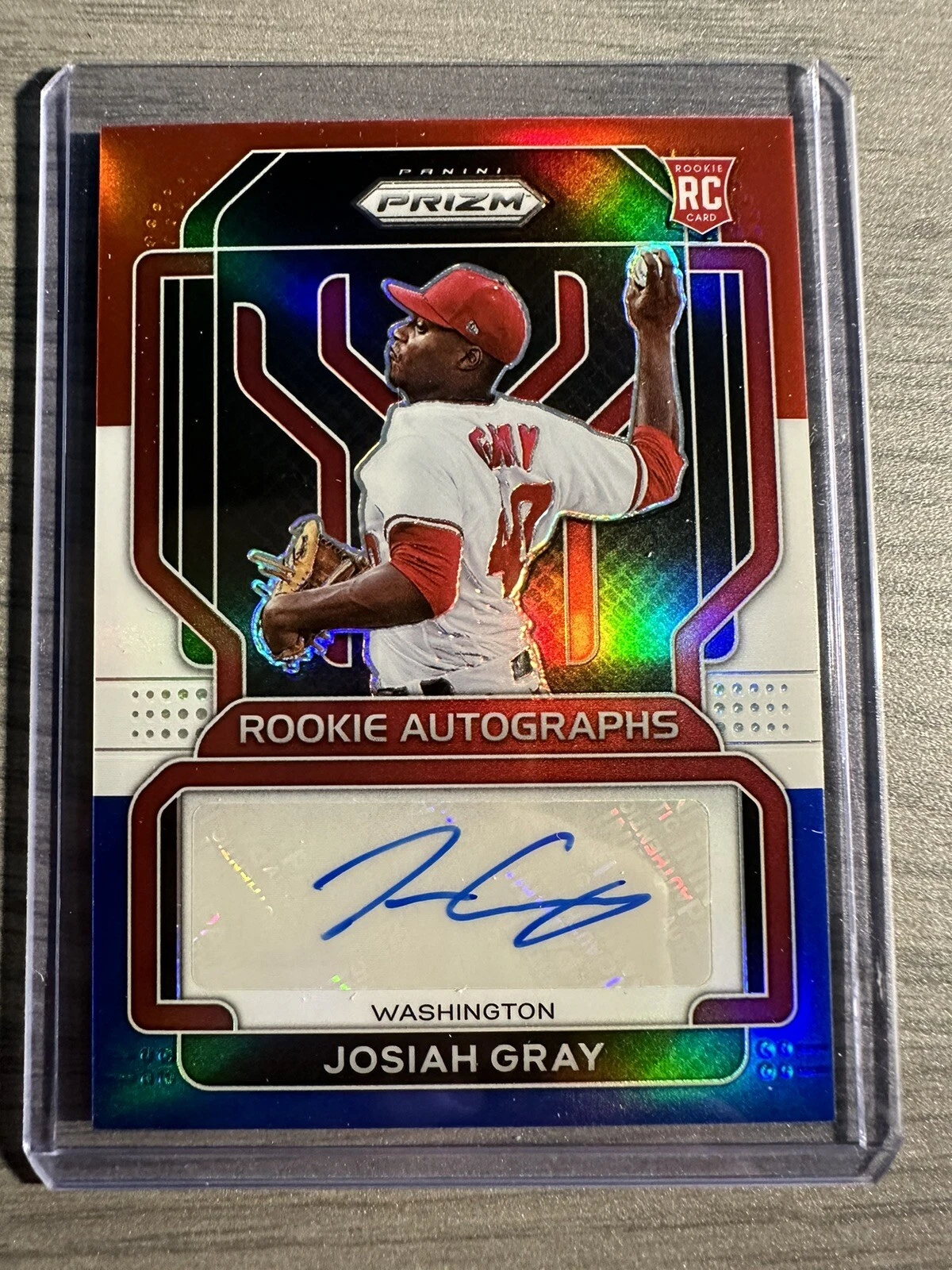 2022 Prizm Baseball Josiah Gray Red White Blue RWB Auto /50 RA-JG