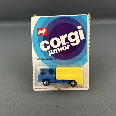 Vintage Corgi Junior 1/64 Scale #55 Refuse Truck Unpunched Purple Card NIB - Image 1 of 4