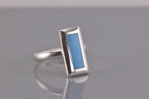 Anillo de banda de esmalte azul enmarcado de plata esterlina 17 mm talla 925: 4,5 - Imagen 1 de 7