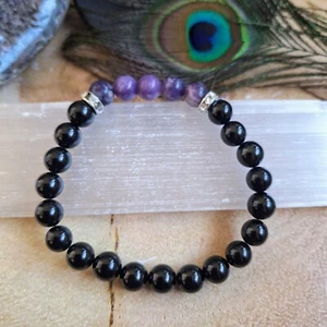 black tourmaline and lepidolite Bracelet Crysyal Healing Gift For Her - Picture 1 of 6
