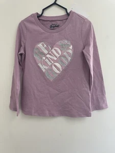 OshKosh B'Gosh Kid Girls Glitter Heart 100% Cotton Long Sleeve Shirt Purple Sz 4 - Picture 1 of 3