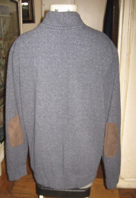 JOS A BANKS PULLOVER 1/2 ZIP GRAY HENLEY ELBOW PATCH MENS SWEATER - Image 1 of 2