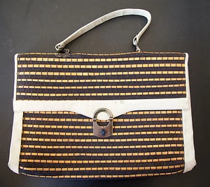 Vintage Adult Unisex Artificial Leather & Bamboo Strips Hand Bag Briefcase  - Picture 1 of 7