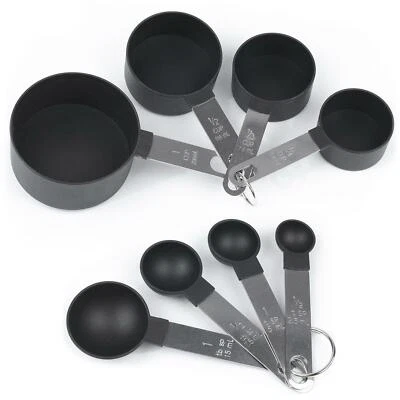 8pcs Measuring Cups and Spoons Set with Stainless Steel Handles Baking Kitchen - Image 1 of 4