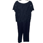 Tory Burch Avalon Jumpsuit 10 Navy Blue Lace Crochet Overlay Straight Leg $495
