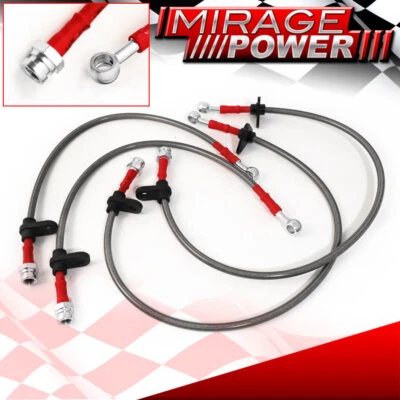 Silver Stainless Steel Braided Brake Line Hose For 92-96 Honda Prelude H23 2.3L - Изображение 1 из 4