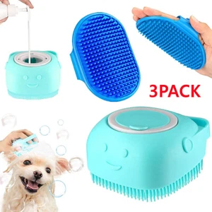 3PCS Pet Dog Cat Silicone Massage Bath Brush Scrubber Shampoo Dispenser Shower - Picture 1 of 10
