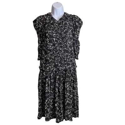 Vestido para mujer Proenza Schouler blanco y negro estampado floral crepé acanalado talla 6 Foto 1 de 4